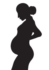 Pregnant woman girl silhouette. Black and white vector illustration.