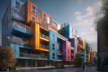 colorful houses on the street created with Generative AI technology