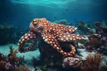 Fototapeta premium Octopus (Octopus vulgaris Cuvier, 1797) Generative AI illustration