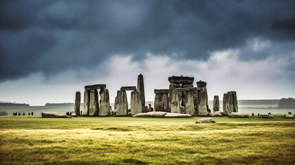 The Majestic Stonehenge During a Stormy Day - Dramatic Ambiance - generative ai