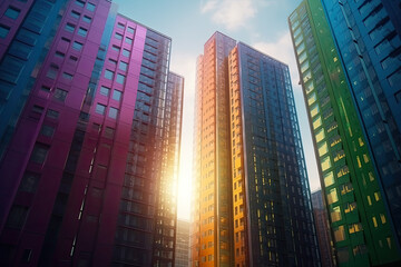 colorful skyscraper in the evening created with Generative AI technology