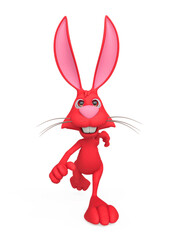 rabbit cartoon is running fast on front view