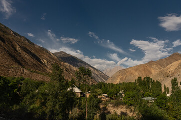 View of the valley of the village of Ozgorush, in the Kyrgyz mountains.