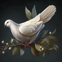 White dove on olive branch, generative ai