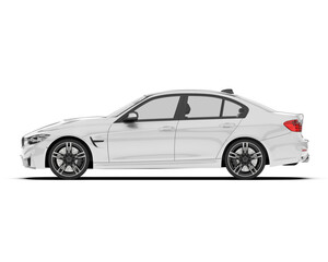 White modern car isolated on transparent background. 3d rendering - illustration