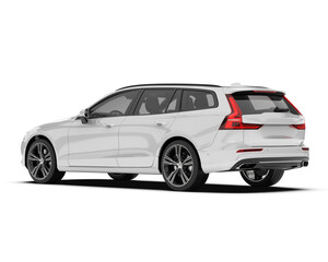 White modern car isolated on transparent background. 3d rendering - illustration