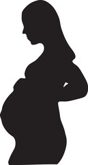 Pregnant woman silhouette. Black and white vector illustration.