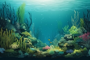 Naklejka na ściany i meble Serene Ocean Underwater Landscape Illustration, Generative AI