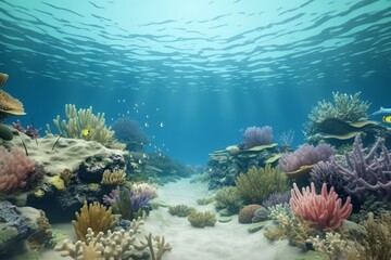 Naklejka na ściany i meble Serene Ocean Underwater Landscape Illustration, Generative AI