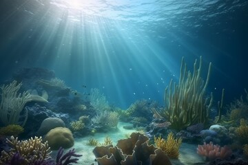 Serene Ocean Underwater Landscape Illustration, Generative AI