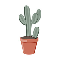 Hand drawn saguaro cactus in flowerpot. Desert plants. Flat vector illustration isolated on white background