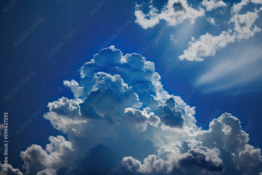 Poster the blue sky has a wonderful white fuzzy bulk to it. using a copy room. generative ai