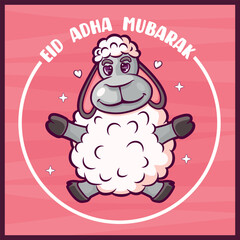 Eid-Al-Adha greeting card with sheep. Vector illustration. 