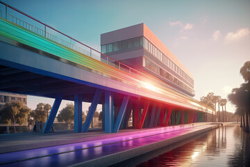 Fototapeta na wymiar bridge over the river in many colors created with Generative AI technology