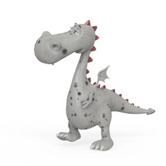 baby dragon is walking up on white background