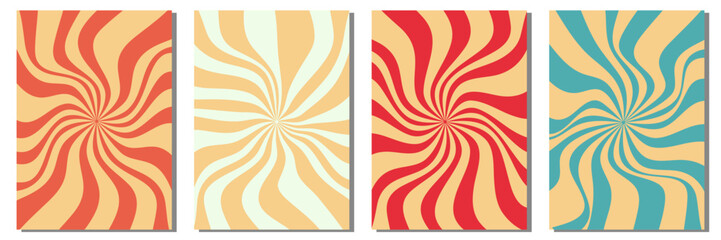 Groovy funny happy daisy, wave, chess, mesh, rainbow. Set of 70s vector backgrounds in trendy retro trippy y2k style. Colors. Fun hippie texture for surface design
