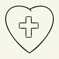 Heart with medical cross. Hand drawn vector illustration