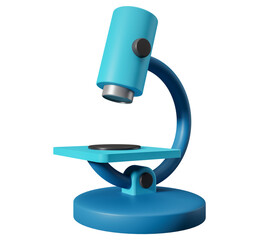 Microscope 3d illustration side view. 3D illustration of blue microscope