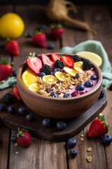 Delicious Fruit Smoothie Bowl Topped with Crunchy Granola - A Perfect Healthy Breakfast Treat - Generative Ai