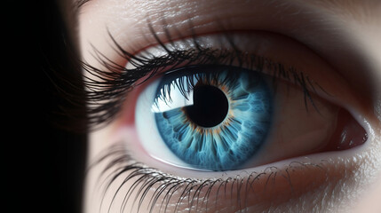 Human blue eye realistic beautiful closeup zoom, created by. Generative ai - obrazy, fototapety, plakaty