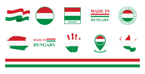 Hungary national flags icon set. Labels with Hungarian flags. Vector illustration