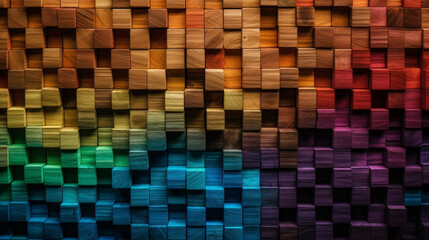 Spectrum of stacked multi-colored wooden blocks