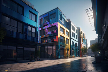 apartment or business building in many colors created with Generative AI technology