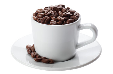 Cup full of delicious roasted coffee beans, cut out