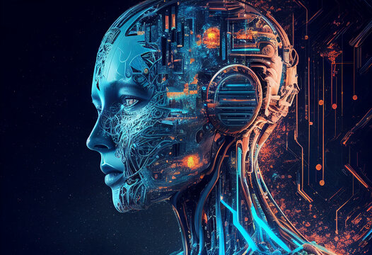 Banner Artificial Intelligence Digital Robotic Face Head