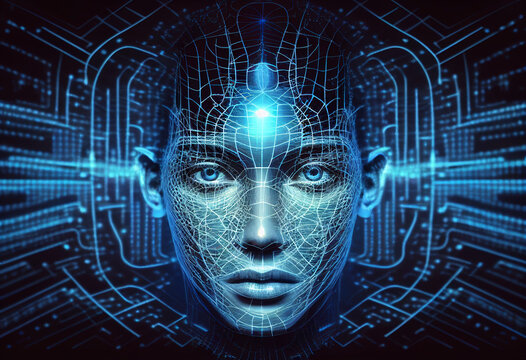 Banner Artificial Intelligence Digital Robotic Face Head