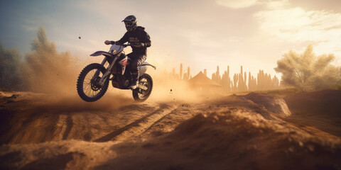Fototapeta na wymiar Motorcyclist, motocross bike in jump, AI