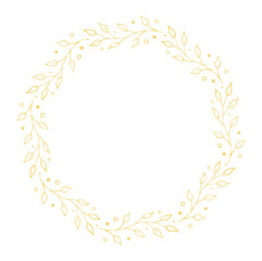 Okrągła złota ramka dekoracyjna Vintage gałązki liście laur	 - obrazy, fototapety, plakaty