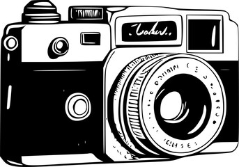 Camera - Black and White Isolated Icon - Vector illustration