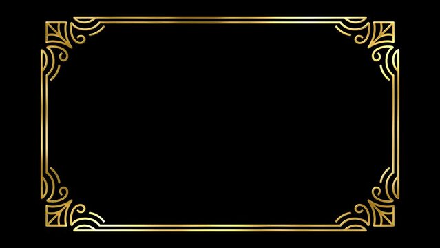 Animated  golden vintage frame design. Antique label. For wedding or retro movie.