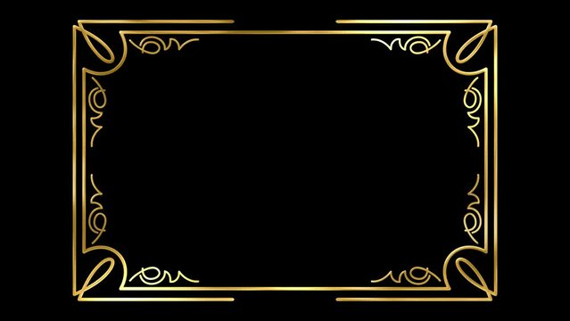 Animated  golden vintage frame design. Antique label. For wedding or retro movie.