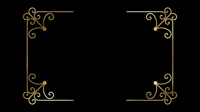 Animated  golden vintage frame design. Antique label. For wedding or retro movie.