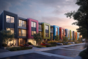 town houses in colorful style created with Generative AI technology