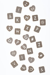 set of stencil letters and symbols on a white background