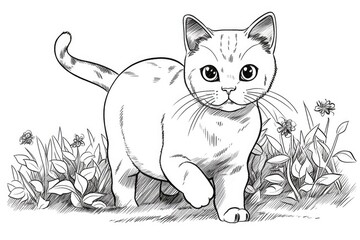 Cute Cartoon Kitten Cat outlined for coloring book isolated on a white background. Generative AI