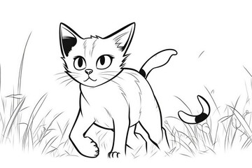 Cute Cartoon Kitten Cat outlined for coloring book isolated on a white background. Generative AI