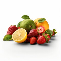 Fototapeta na wymiar illustration of variety of fresh fruits isolated on white background. generative AI