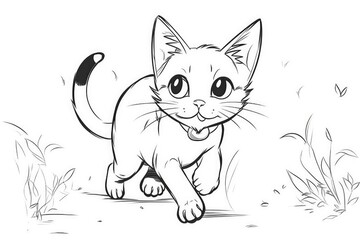 Cute Cartoon Kitten Cat outlined for coloring book isolated on a white background. Generative AI