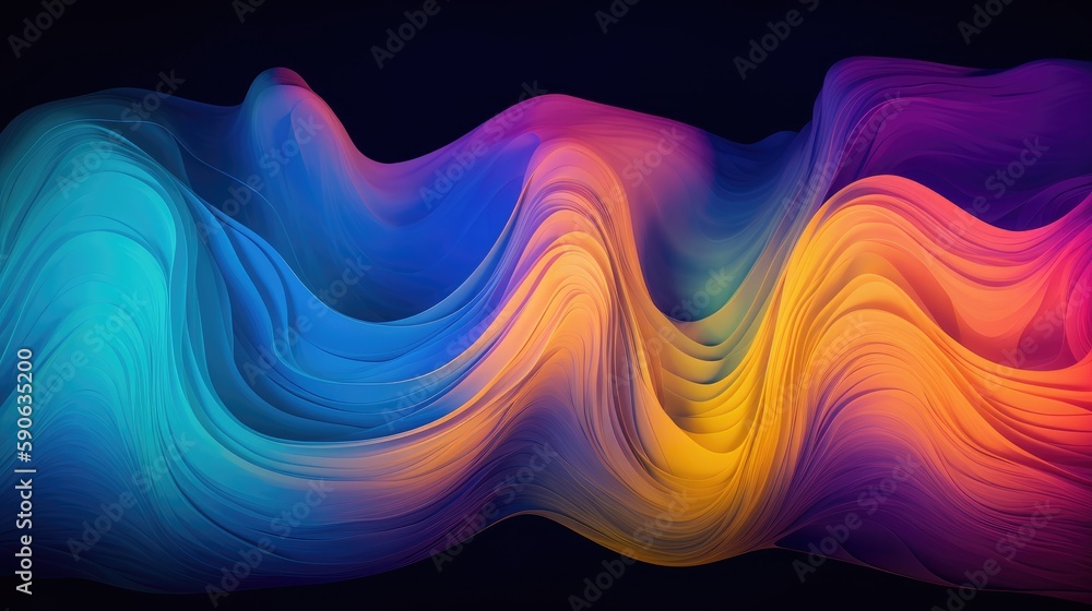 Poster modern background of rainbow gradients and curves with fluid, liquid motion with generative ai