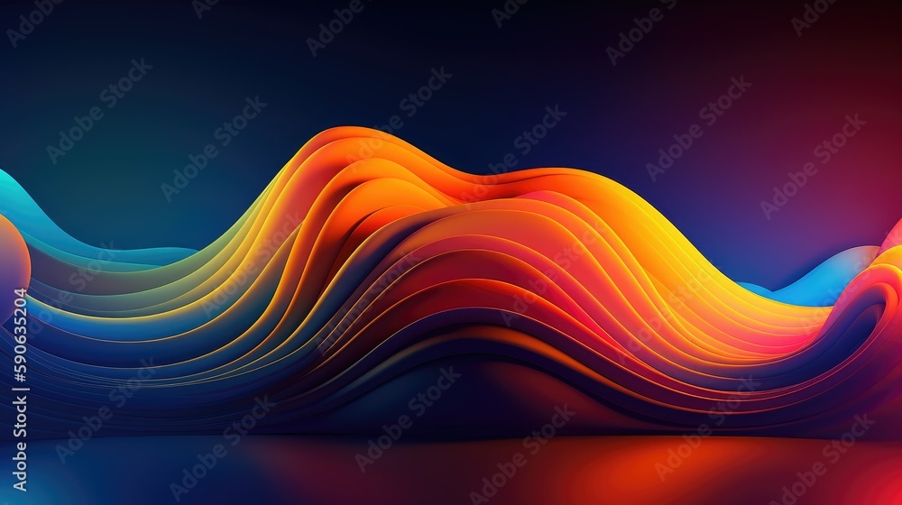 Poster modern background of rainbow gradients and curves with fluid, liquid motion with generative ai