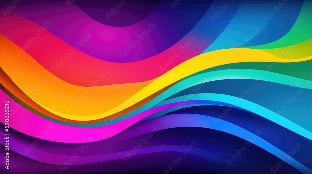 Poster modern background of rainbow gradients and curves with fluid, liquid motion with generative ai