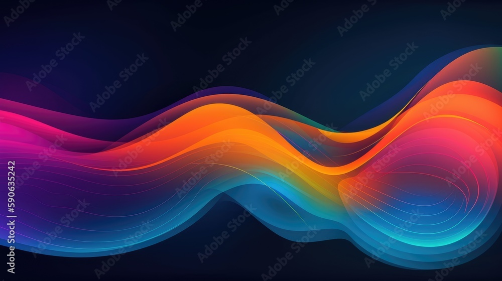Poster modern background of rainbow gradients and curves with fluid, liquid motion with generative ai