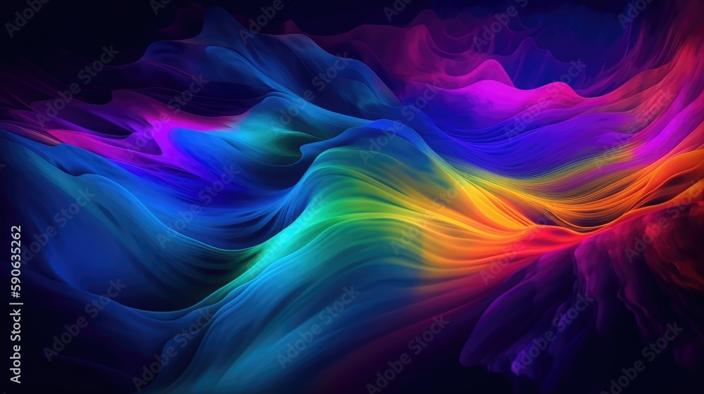 Poster modern background of rainbow gradients and curves with fluid, liquid motion with generative ai