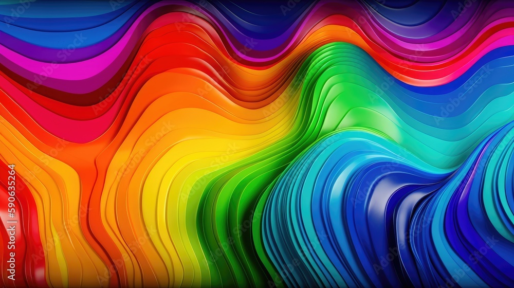 Poster modern background of rainbow gradients and curves with fluid, liquid motion with generative ai