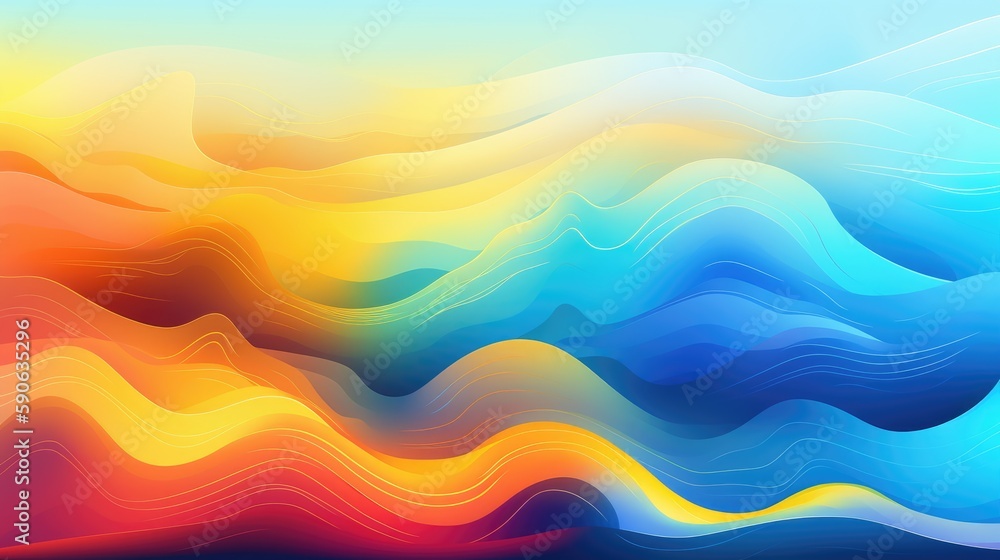 Poster modern background of rainbow gradients and curves with fluid, liquid motion with generative ai
