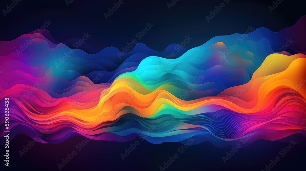 Poster modern background of rainbow gradients and curves with fluid, liquid motion with generative ai